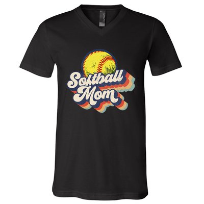 Vintage 70s Style Design Softball Mom V-Neck T-Shirt