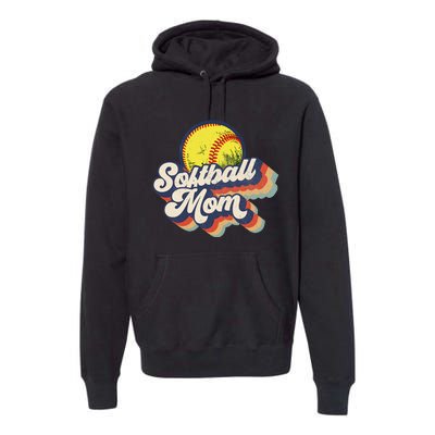 Vintage 70s Style Design Softball Mom Premium Hoodie