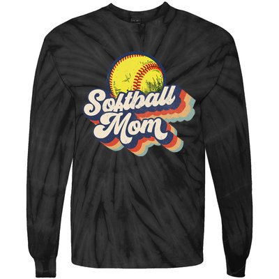 Vintage 70s Style Design Softball Mom Tie-Dye Long Sleeve Shirt