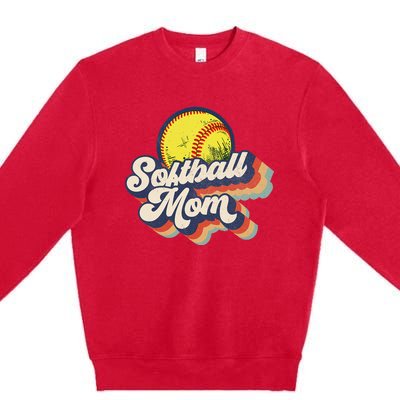 Vintage 70s Style Design Softball Mom Premium Crewneck Sweatshirt