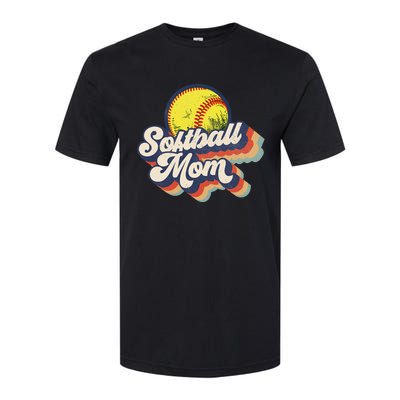 Vintage 70s Style Design Softball Mom Softstyle CVC T-Shirt