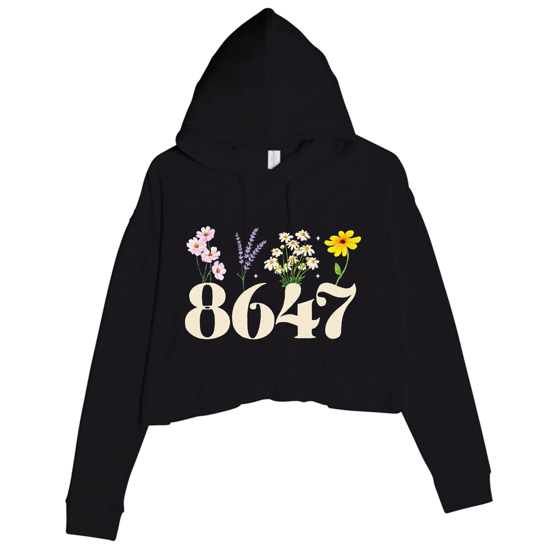 Vintage 86 47 Antitrump Flower President Crop Fleece Hoodie
