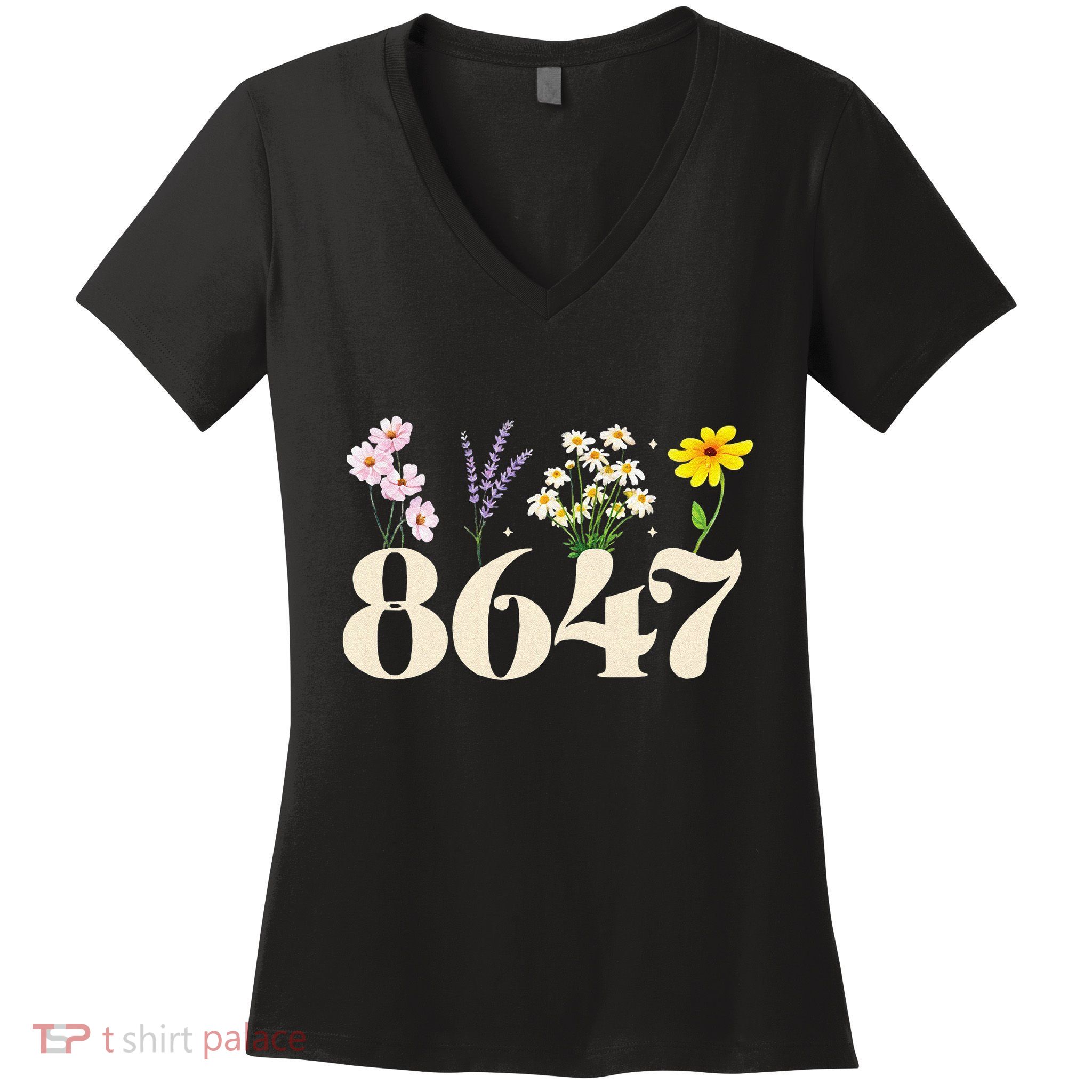 Vintage 86 47 Antitrump Flower President Women's V-Neck T-Shirt