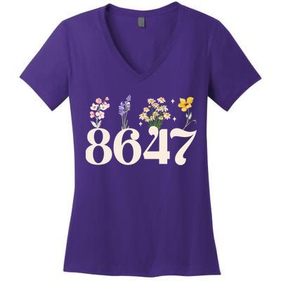 Vintage 86 47 Anti-Trump Flower President Women's V-Neck T-Shirt