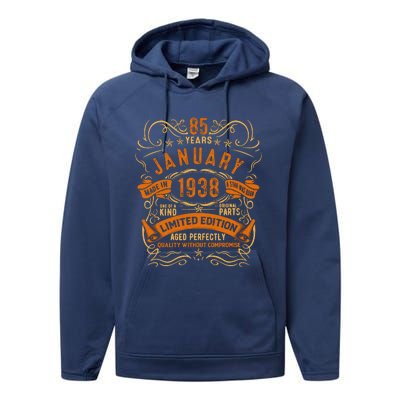 Vintage 85th Birthday January 1938 Birthday Performance Fleece Hoodie