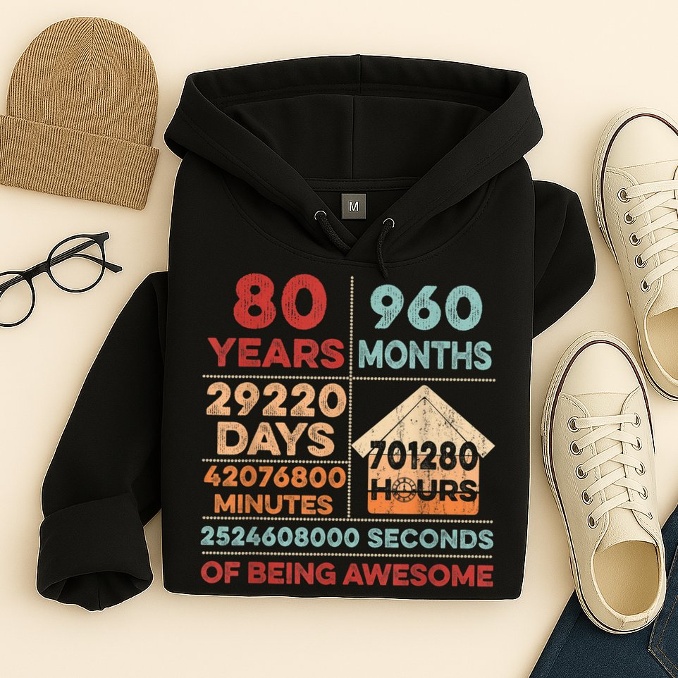 Vintage 80th Birthday Gifts 80 Years Old 960 Months  Hoodie