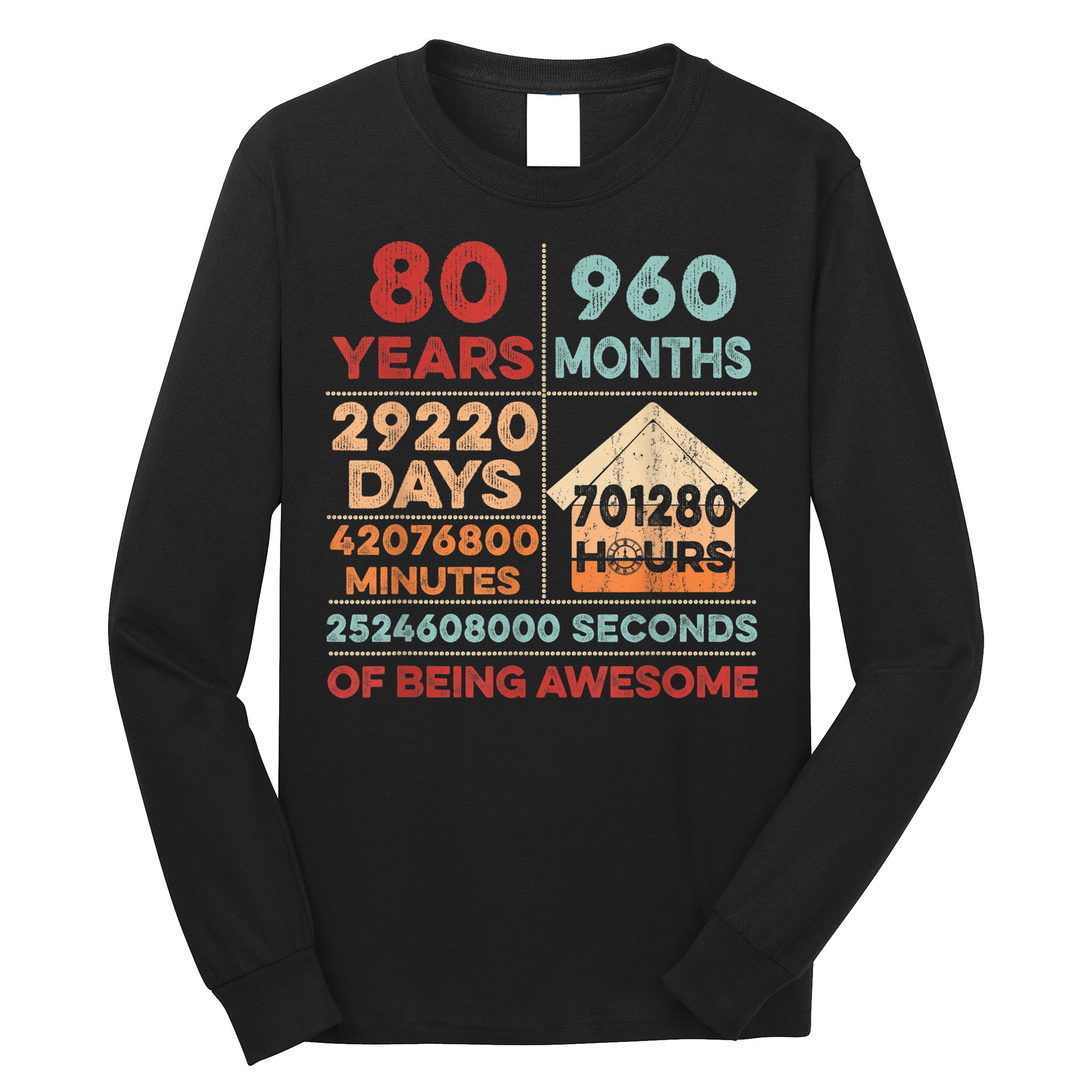 Vintage 80th Birthday Gifts 80 Years Old 960 Months  Long Sleeve Shirt