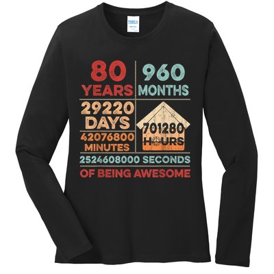 Vintage 80th Birthday Gifts 80 Years Old 960 Months  Ladies Long Sleeve Shirt