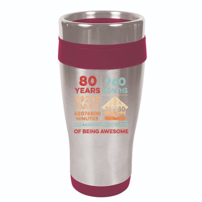 Vintage 80th Birthday Gifts 80 Years Old 960 Months  16oz Travel Tumbler