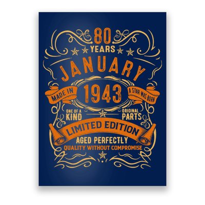 Vintage 80th Birthday January 1943 Birthday Poster