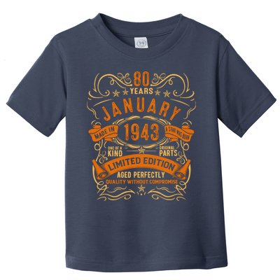 Vintage 80th Birthday January 1943 Birthday Toddler T-Shirt
