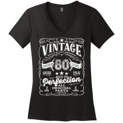Vintage 80th Birthday Perfection Original Part 1943 Women's V-Neck T-Shirt