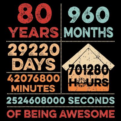 Vintage 80th Birthday Gifts 80 Years Old 960 Months T T-Shirt