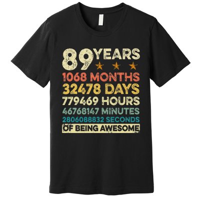 Vintage 89th Birthday Gift 89 Years Old 1068 Months Premium T-Shirt