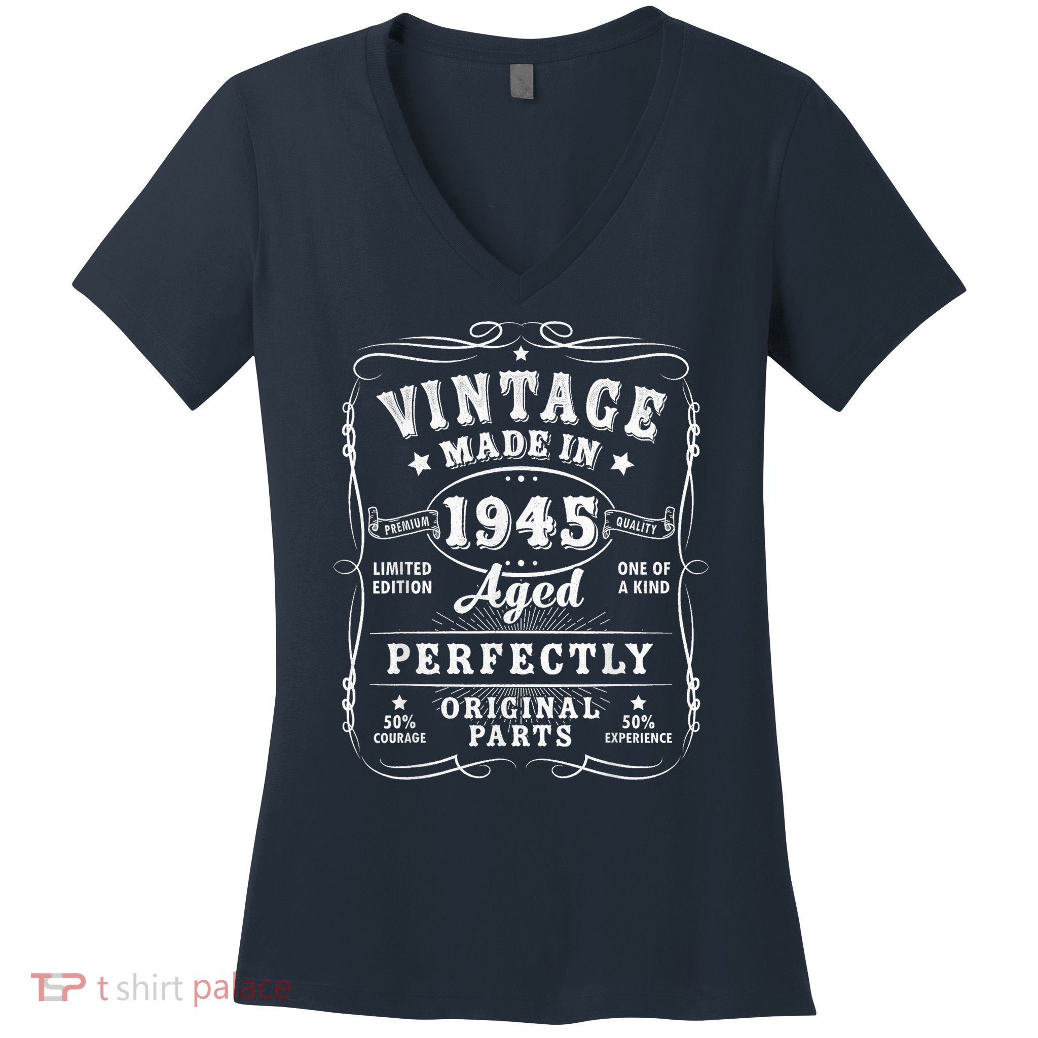 Vintage 80 Birthday Decorations 80yr 1945 80th Birthday Women's V-Neck T-Shirt