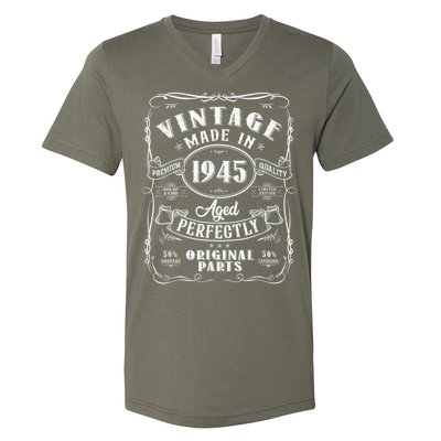 Vintage 80th Birthday Decorations 1945 80 Birthday V-Neck T-Shirt