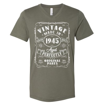 Vintage 80th Birthday Decorations 1945 80 Birthday V-Neck T-Shirt
