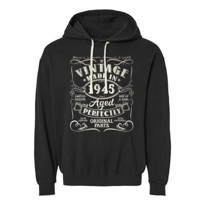 Vintage 80th Birthday Decorations 1945 80 Birthday Garment-Dyed Fleece Hoodie