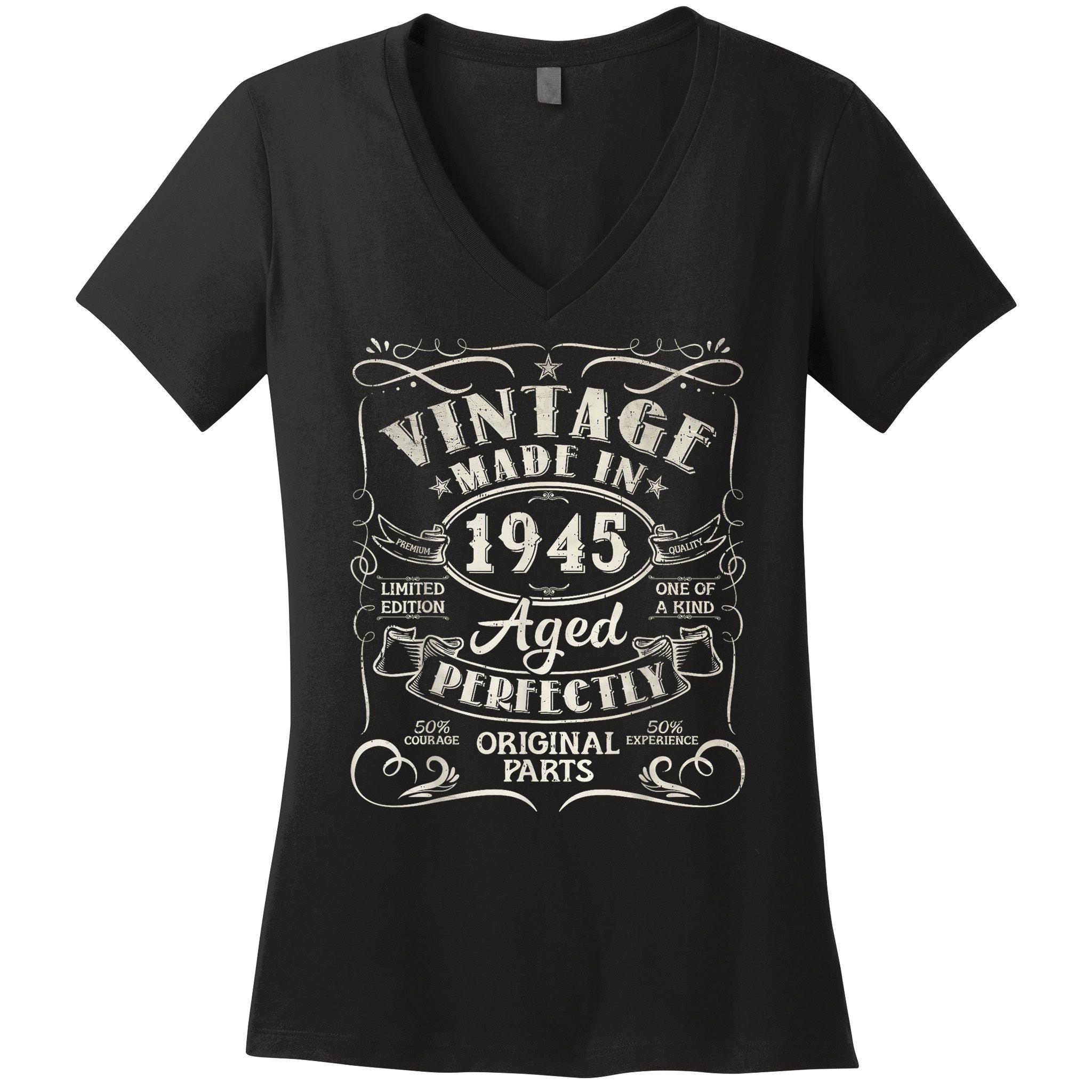 Vintage 80th Birthday Decorations 1945 80 Birthday Women's V-Neck T-Shirt