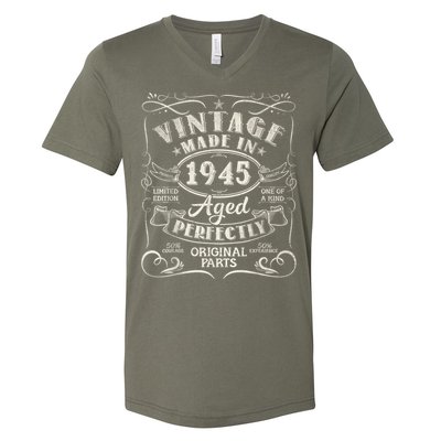Vintage 80th Birthday Decorations 1945 80 Birthday V-Neck T-Shirt