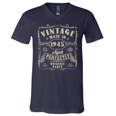Vintage 80th Birthday Decorations 1945 80 Birthday V-Neck T-Shirt