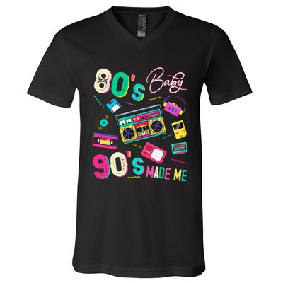 Vintage 80S Baby 90S Made Me Retro 1980s Nostalgia 1990s V-Neck T-Shirt