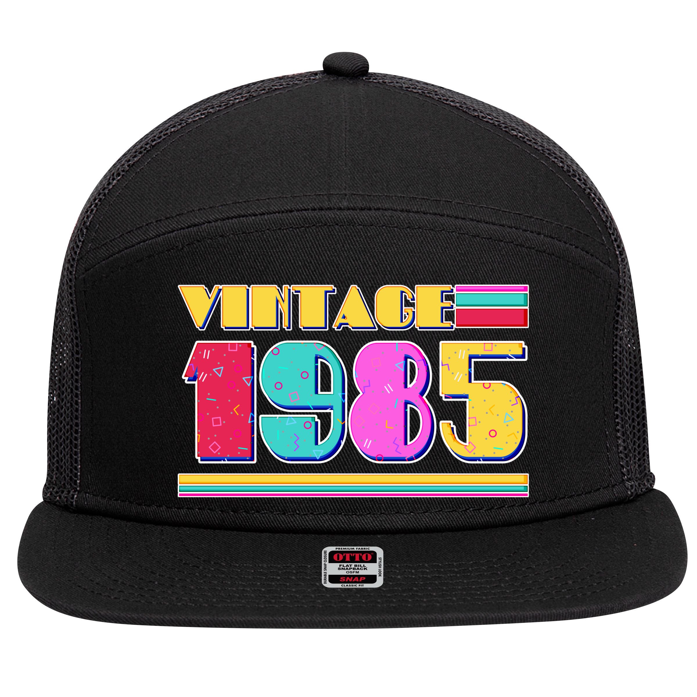 Vintage 80s Colors 1985 40th Birthday 7 Panel Mesh Trucker Snapback Hat