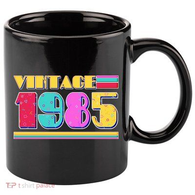 Vintage 80s Colors 1985 40th Birthday 11oz C Handle Ceramic Mug