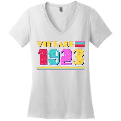 Vintage 80's Colors 1923 100th Birthday Women's V-Neck T-Shirt