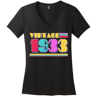 Vintage 80's Colors 1933 90th Birthday Women's V-Neck T-Shirt