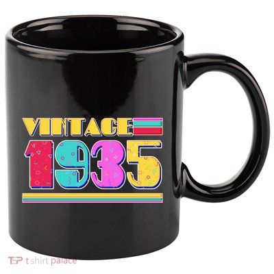 Vintage 80s Colors 1935 90th Birthday 11oz C Handle Ceramic Mug