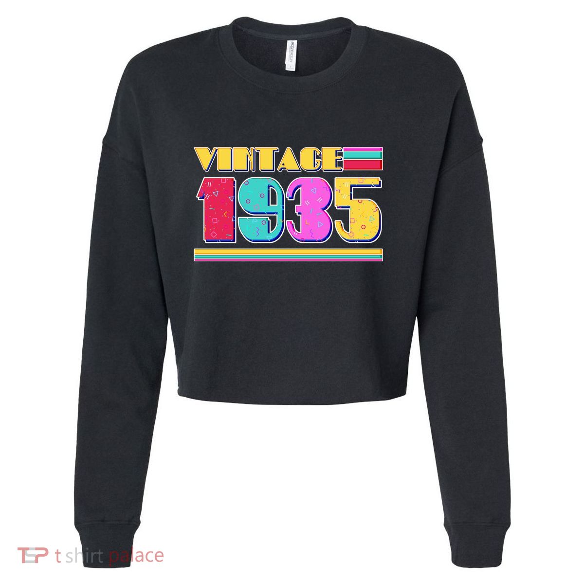 Vintage 80s Colors 1935 90th Birthday Cropped Pullover Crew