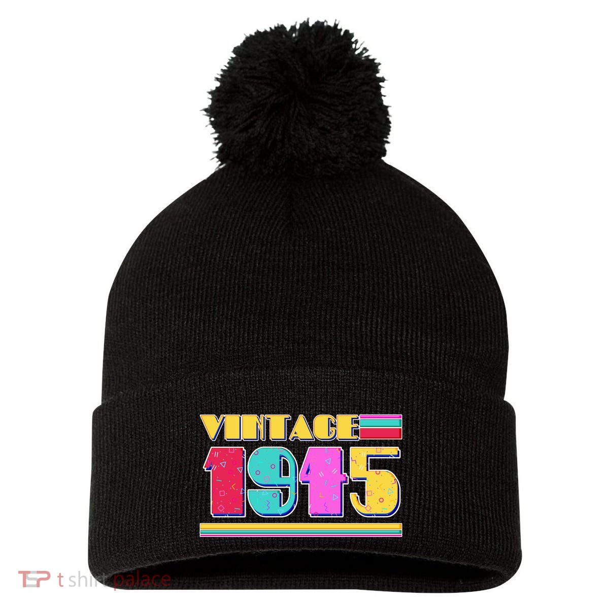 Vintage 80s Colors 1945 80th Birthday Pom Pom 12in Knit Beanie