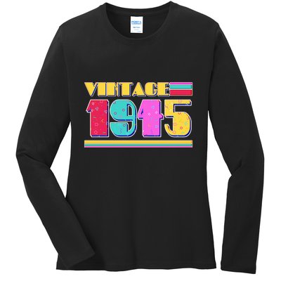 Vintage 80s Colors 1945 80th Birthday Ladies Long Sleeve Shirt