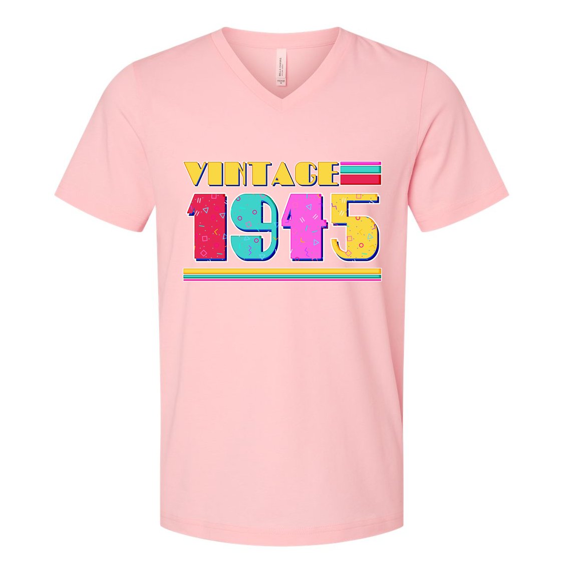 Vintage 80s Colors 1945 80th Birthday V-Neck T-Shirt