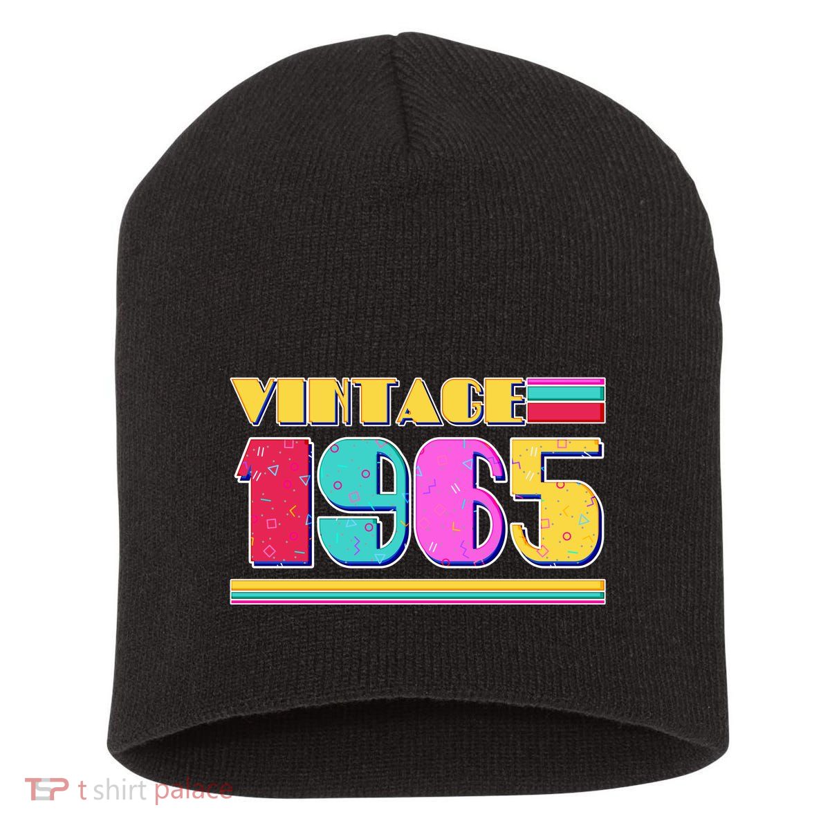 Vintage 80s Colors 1965 60th Birthday Short Acrylic Beanie