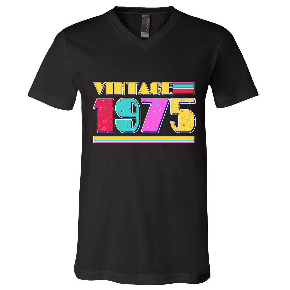 Vintage 80s Colors 1975 50th Birthday V-Neck T-Shirt