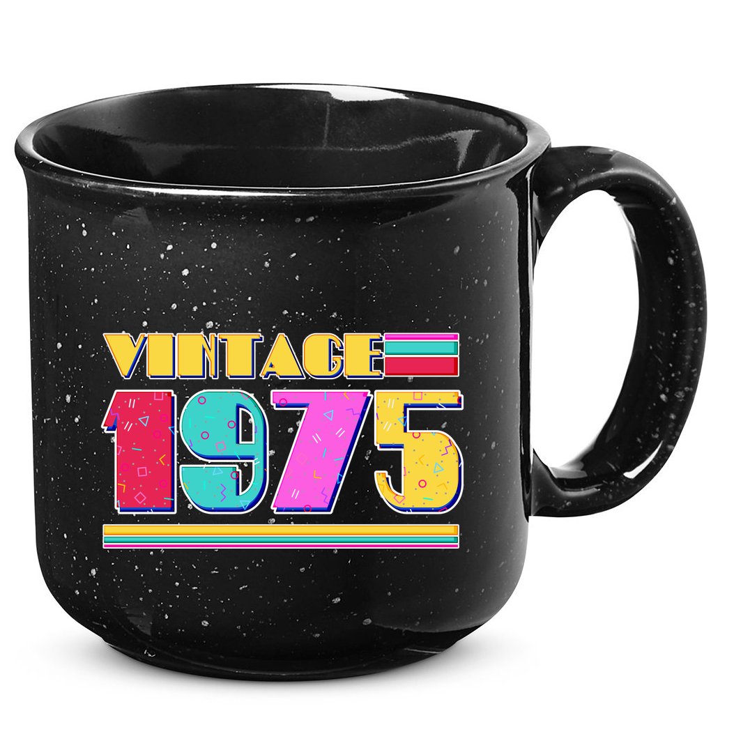Vintage 80s Colors 1975 50th Birthday 15oz Campfire Ceramic Mug