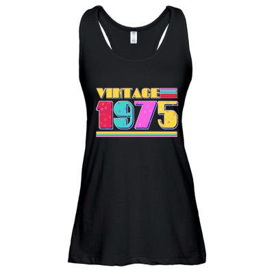 Vintage 80s Colors 1975 50th Birthday Ladies Essential Flowy Tank