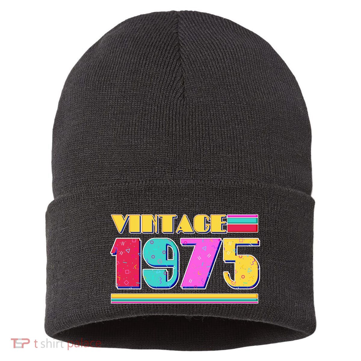 Vintage 80s Colors 1975 50th Birthday Sustainable Knit Beanie