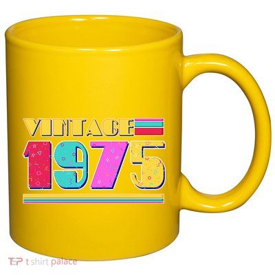 Vintage 80s Colors 1975 50th Birthday 11oz C Handle Ceramic Mug