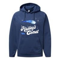 Vintage 80S HalleyS Comet Retro Space Lover Distressed Performance Fleece Hoodie