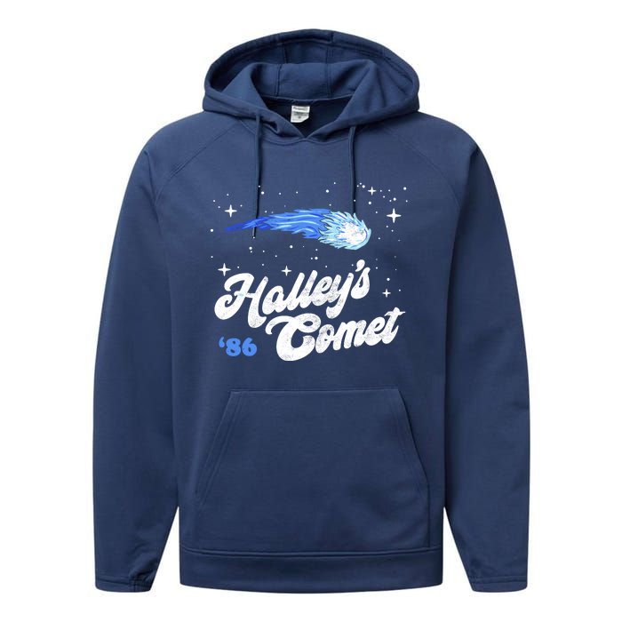 Vintage 80S HalleyS Comet Retro Space Lover Distressed Performance Fleece Hoodie