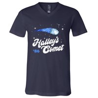 Vintage 80S HalleyS Comet Retro Space Lover Distressed V-Neck T-Shirt