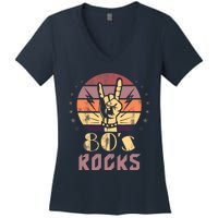 Vintage 80S Rock Bands Eighties 80s Party Retro Music Band Women's V-Neck T-Shirt