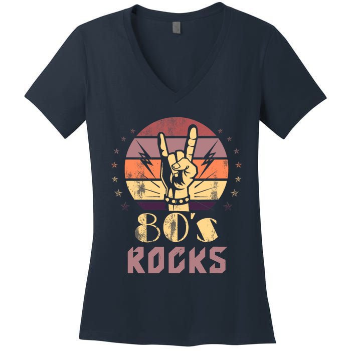 Vintage 80S Rock Bands Eighties 80s Party Retro Music Band Women's V-Neck T-Shirt