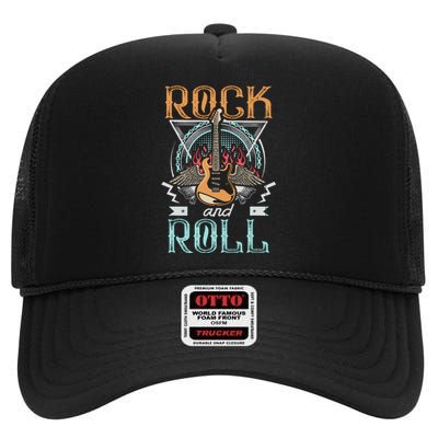 Vintage 80s Rock & Roll Music Guitar Wings High Crown Mesh Back Trucker Hat