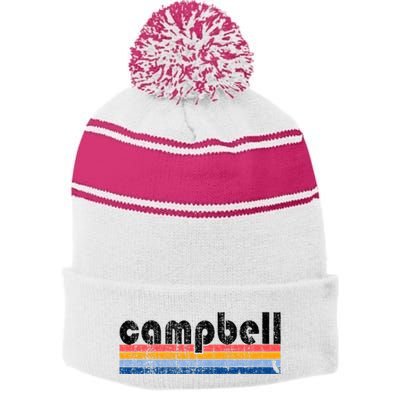 Vintage 80s Style Campbell Ca Stripe Pom Pom Beanie