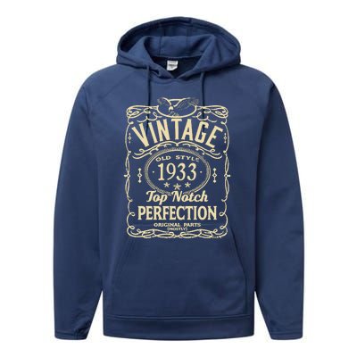 Vintage 90th Birthday top notch 1933 Performance Fleece Hoodie