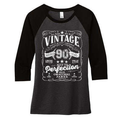 Vintage 90th Birthday Perfection Original Part 1933 Women's Tri-Blend 3/4-Sleeve Raglan Shirt